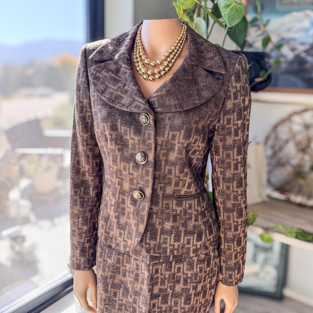 Antonio Melani, Women's Brown Geo Business Matching Set, Blazer-8 / Skirt-6 - Picture 2 of 14
